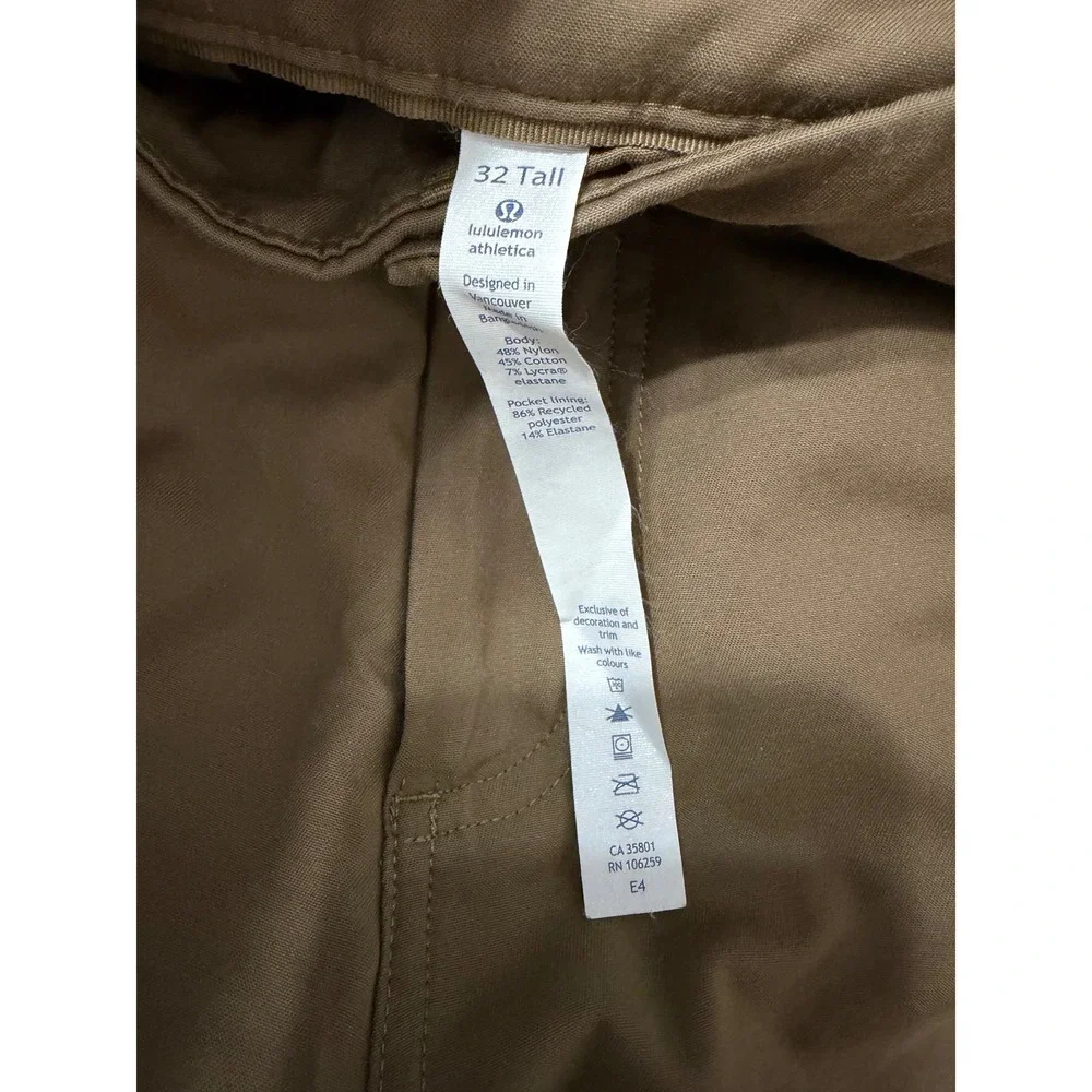 Lululemon Commission Slim Fit Pant Brown 32 Tall Mens Technical Chino Trousers